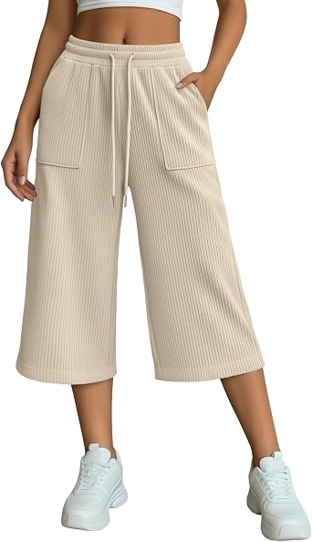 Womens Corduroy Wide Leg Capri Pants