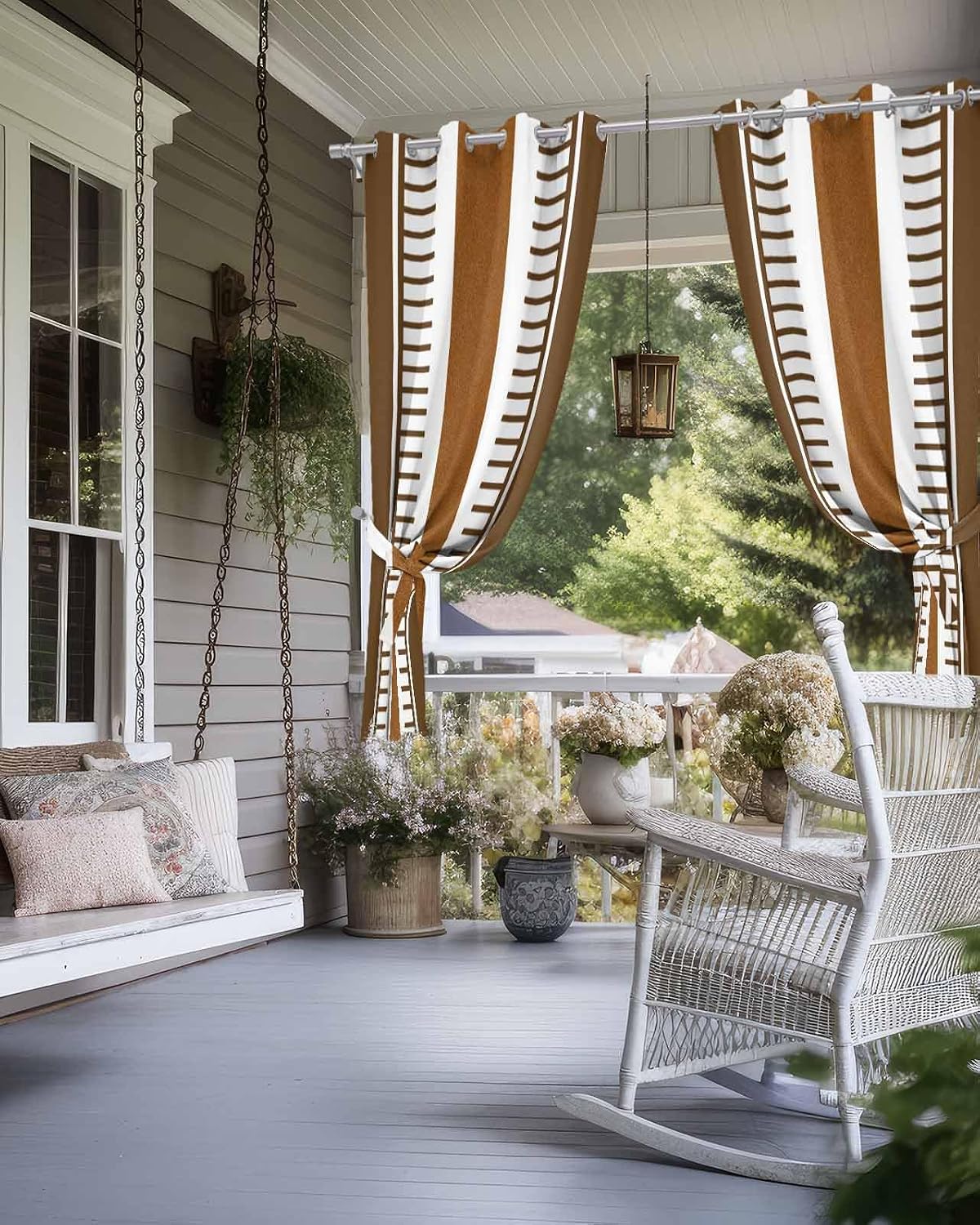 Outdoor Curtains Brown Stripe Privacy Waterproof Curtain for Patio Boho Style Indoor/Outdoor Curtain Light Filtering Grommet Outside Curtains Panels for Patio Gazebo Balcony 54 x 84 Inch Set of 2
