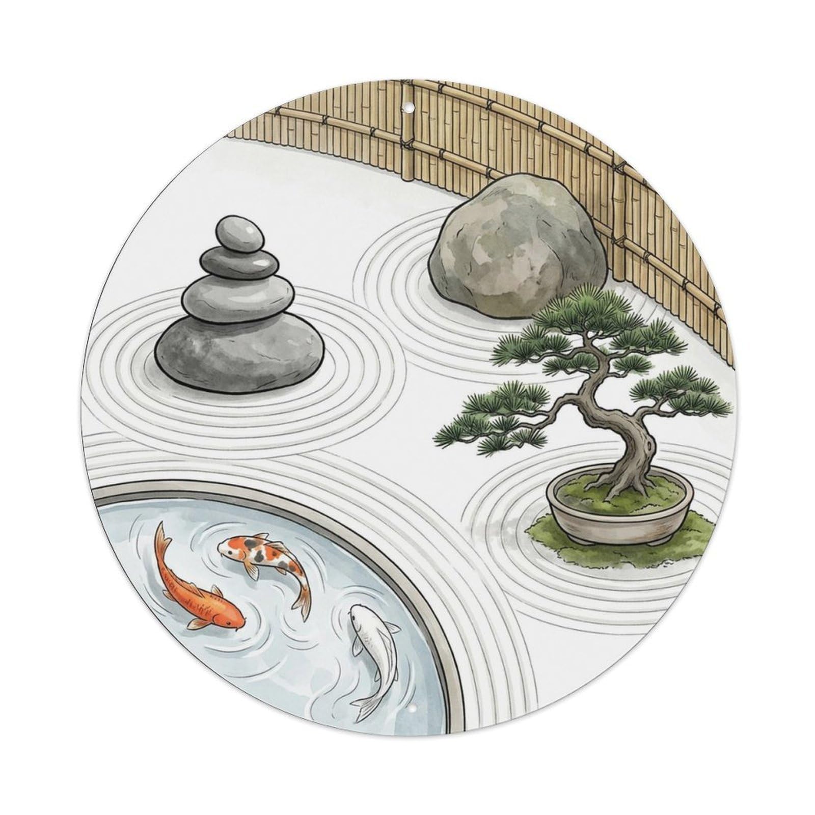 Olyhtr 8X8inch Classic Style Zen Koi Garden Pond Water Rock Balance Meditation Metal Tin Sign
