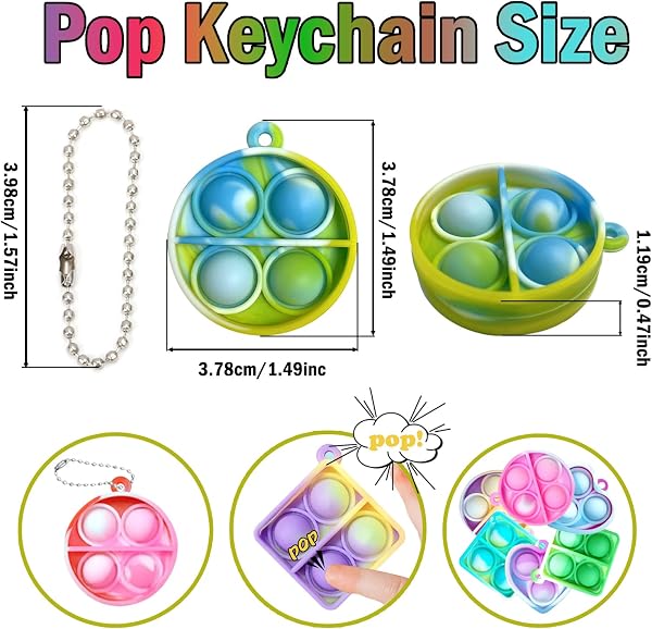 Yeefunjoy 30PCS Mini Pop Push It Fidget Toy Portachiavi, giocattolo manuale con bolle da premere stile, Mini Pop silicone, Push Pop Bolla Giocattolo Antistress Anti-Anx Sensoriali Bulk Bambini Adulti - 2