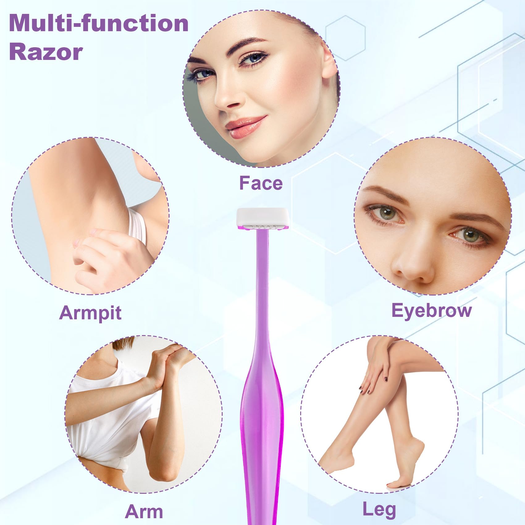 PAGOW 24pcs Eyebrow Razor, T-Shape Facial Razors for Women & Men, Eyebrow Shaper and Shaver with Protective Cover, Eyebrow Trimmer Kit for Face and Eye Brow (Purple)