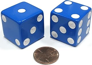 Koplow Games Set of 2 D6 25mm Large Opaque Jumbo Dice - Blue with White Pips