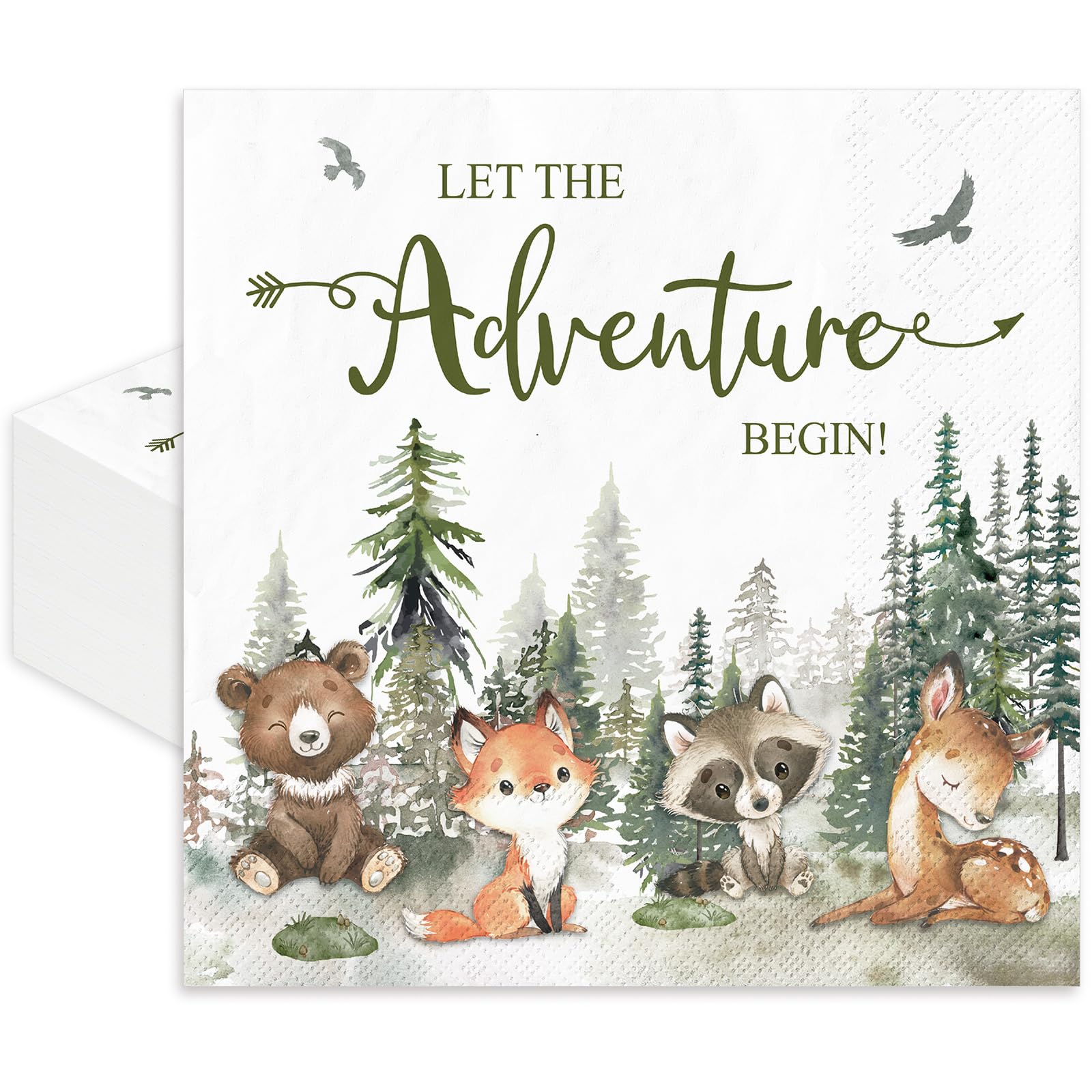 JarThenaAMCS 80 servilletas de papel desechables con texto en inglés "Let The Adventure Begin" para decoración de mesa de fiesta de baby shower