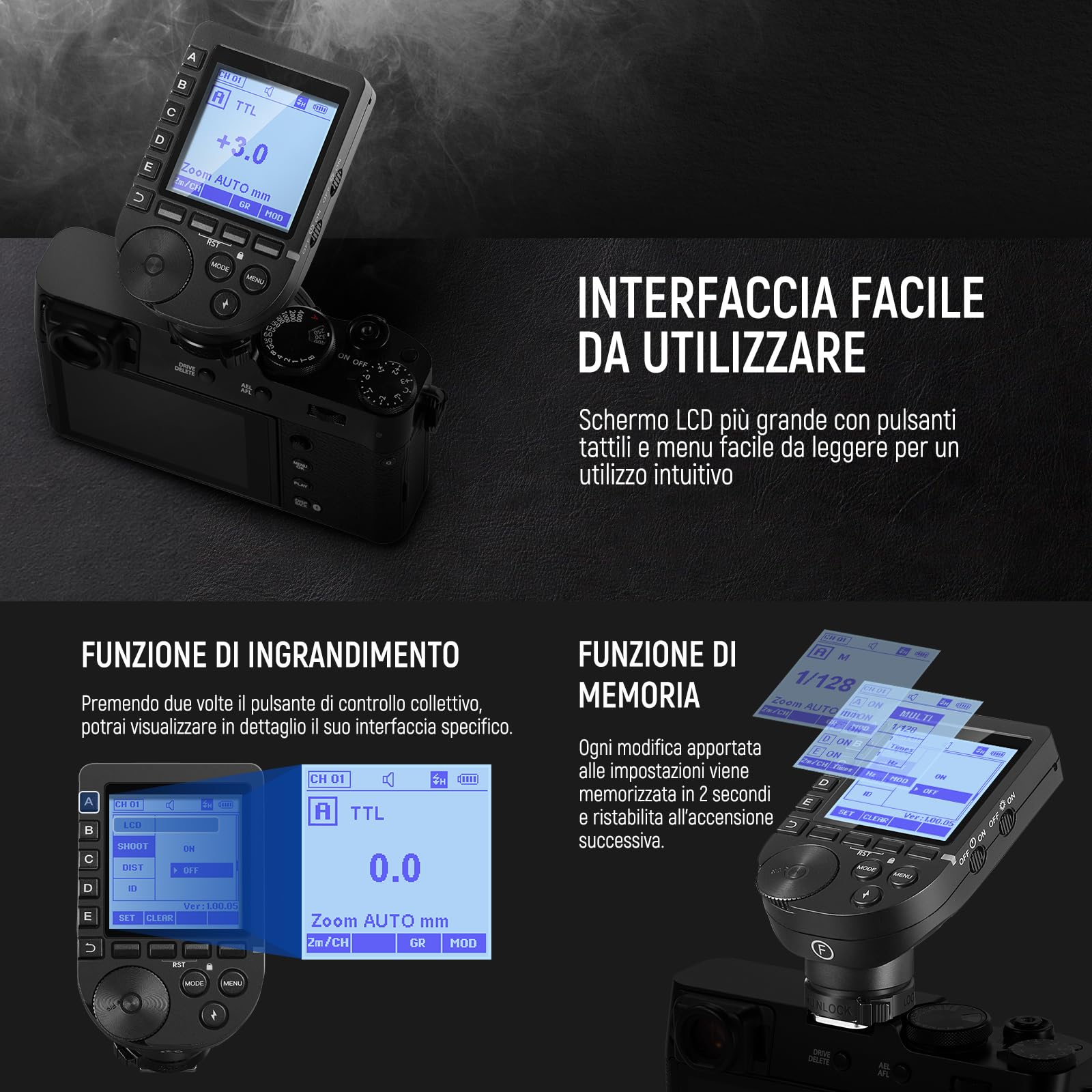 NEEWER QPRO-F TTL Trigger Flash Wireless Migliorato Compatibile con Fujifilm 1/8000s Grande Schermo Inclinato 5 Gruppi 9 Funzioni per Q6 Q4PRO Q120 Z3R Z2PRO Z880 S102-400W PRO