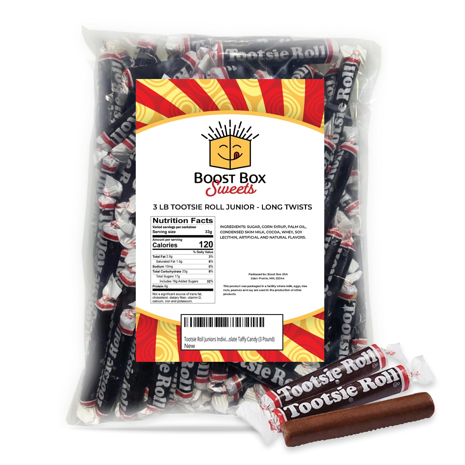 Junior Long Twist Individually Wrapped Bulk Classic Chewy Chocolate Taffy Candy (3 Pound)