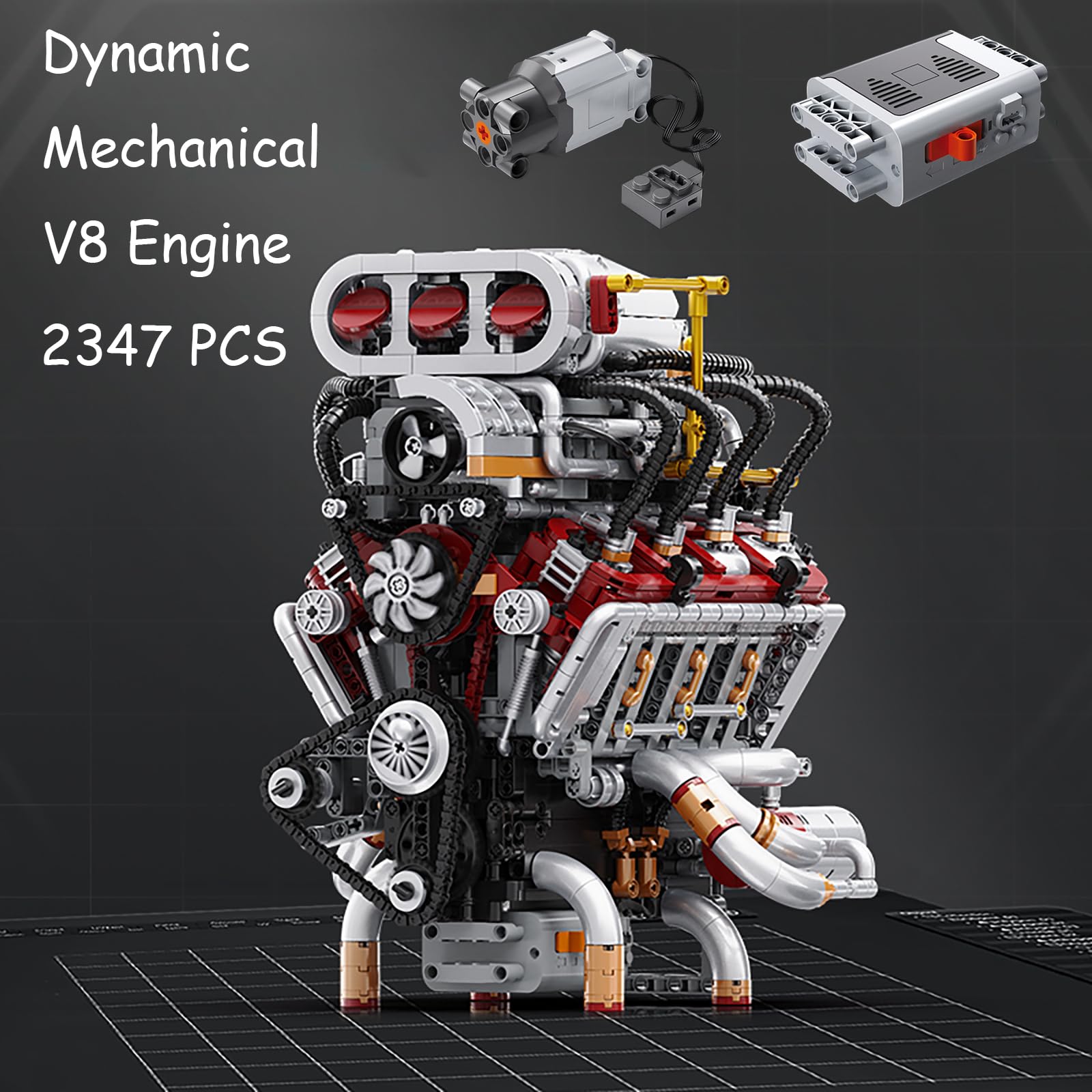 Technik V8 - Kit di montaggio motore per adulti con V8, motore a pistone, MOC fai da te STEM hobby, giocattoli regali per bambini e ragazzi (2347 pezzi)