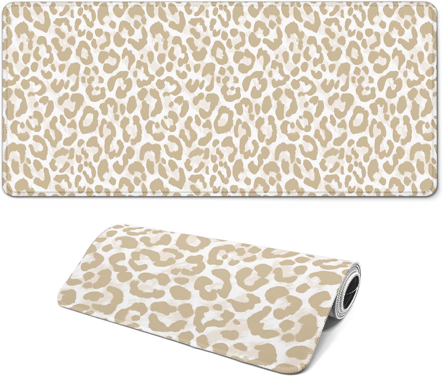 Gaming Mouse Pad with Non-Slip Base, Cute Mouse Mat with Stitched Edges for Keyboard and Mouse, Large Anime Mousepad for Computer, 31.5 x 11.8 inches (Leopard Print)