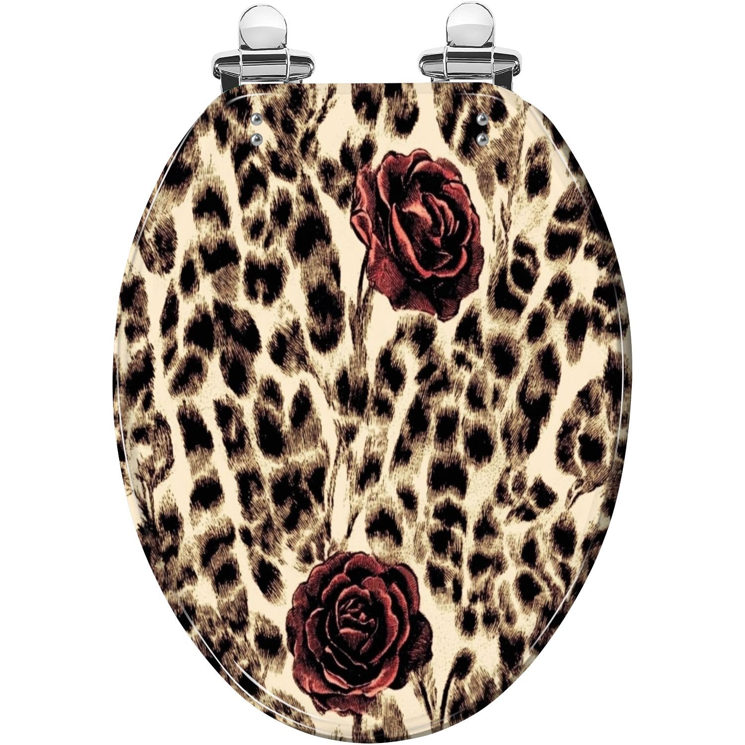 Tazyyzuu Multi7 Leopard Skin Round Toilet Seat Seamless Resin Slow Close Lid Quick Release Hinges Easy Clean(,18.5X14.5)
