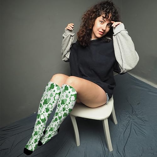 Miniatura 4 de devor Calcetines altos para mujer, calcetines altos hasta la rodilla, calcetines de moda verde trébol hoja calcetín, Blanco