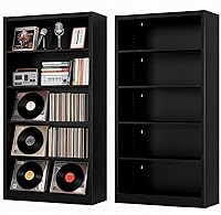OSEILLC 5-Tier Metal Vinyl Record Shelf with Back Panel - 66"H x 33.3"W x 14"D Adjustable Heavy Duty Steel Rack for Records, Books, Garage (Black)