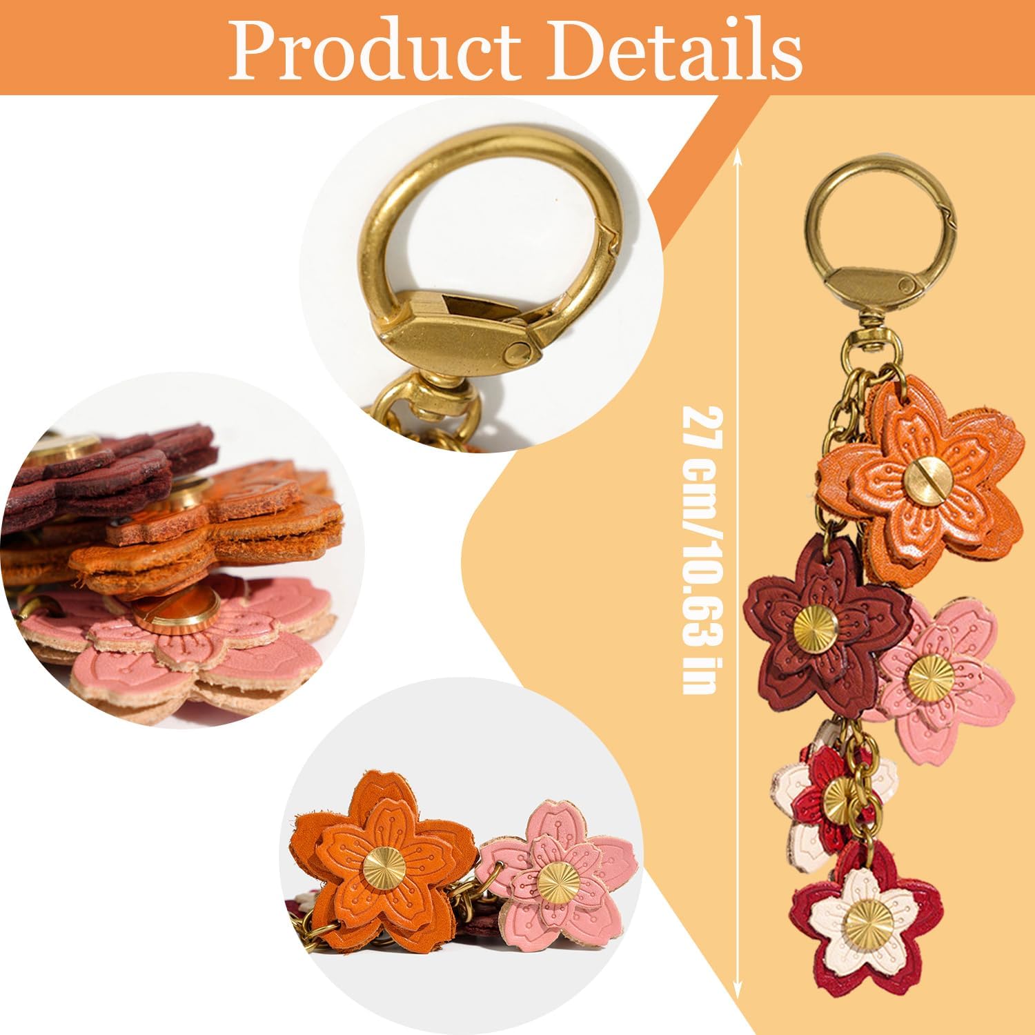 Handmade Genuine Leather Flower Keychain-Leather Flower Keychains Boho Accessories for Women Purse Pendant Charms - Image 3