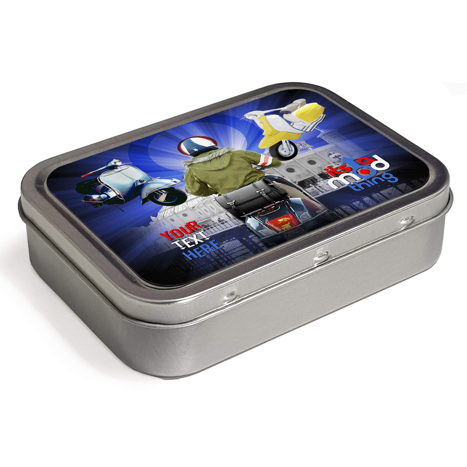 KRAFTYGIFTS Personalised MOD Scooter Vespa 2oz Tobacco Tin | Baccy Storage | Pill Box | Cigarette Rolling Stash Can KS64