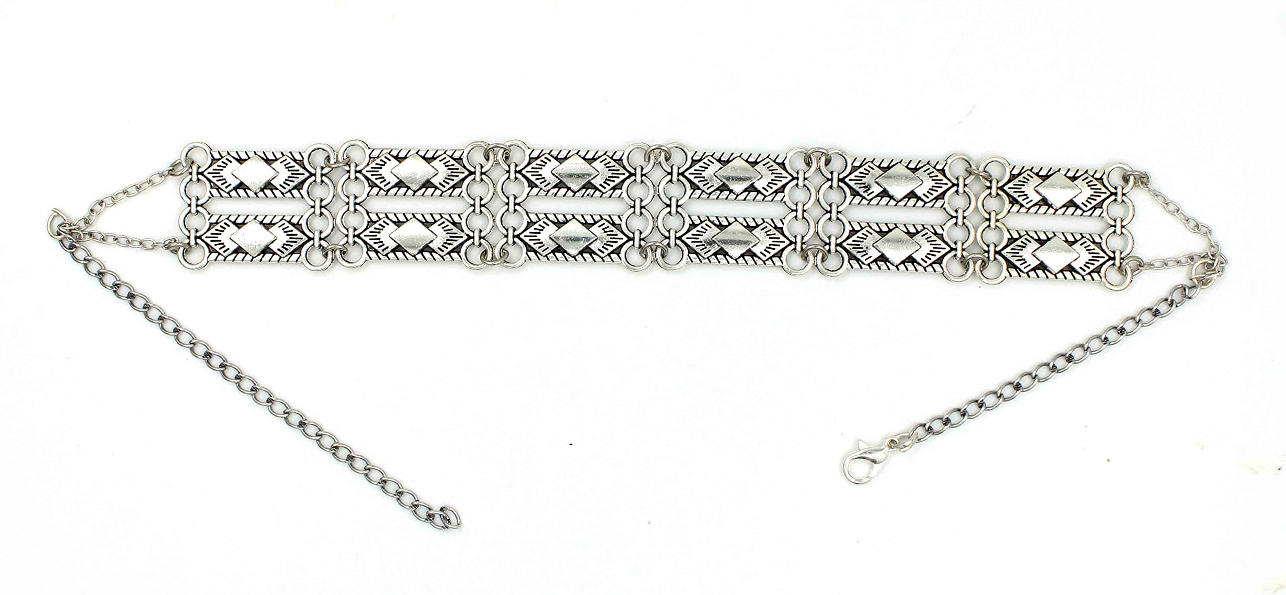 GURJARI JEWELLERS Stylish running oxidised choker necklace with Silver Plated for Women and Girl n437 (B0BPYR5S1F) Amazon Price History, Amazon Price Tracker
