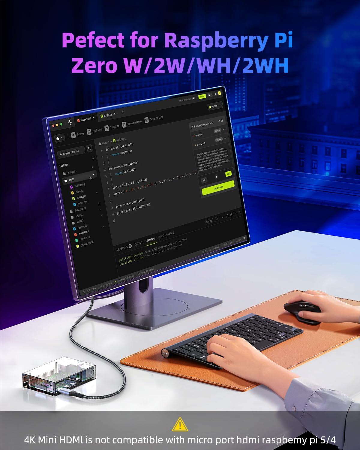Kabel Mini HDMI do HDMI, 4K@60 Hz, 2K@120 Hz, 18 Gb/s HDMI do Mini HDMI z HDR UHD Arc HDCP, kompatybilny z kamerą, Raspberry Pi Zero, projektorem, monitorem, laptopem, HDTV (3M)