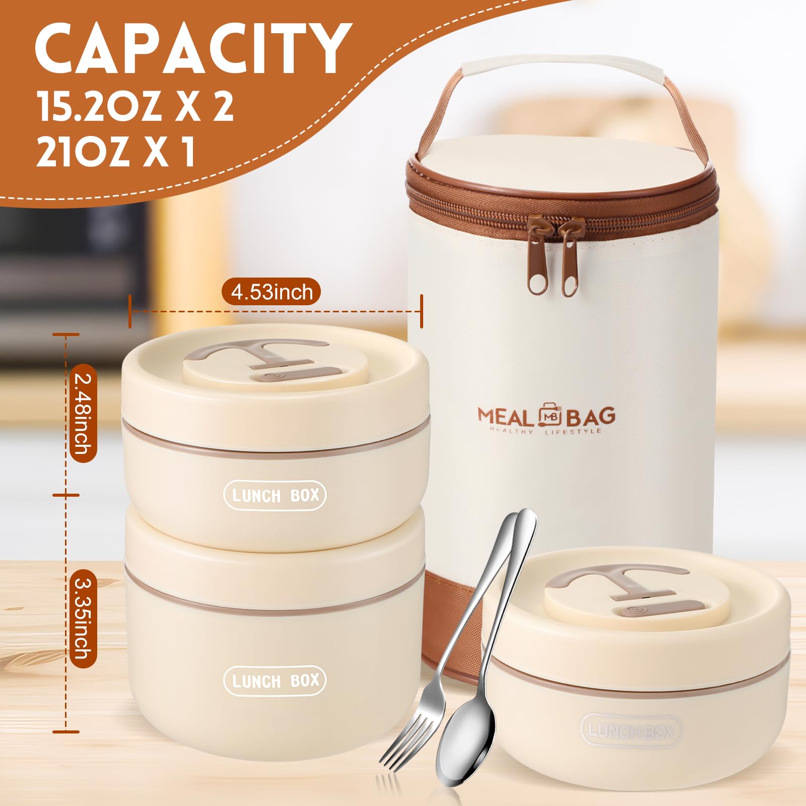 Dandat 3 Pcs Portable Insulated Lunch Container Set Adult