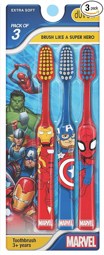 DUVON Marvel Superheroes Kids Toothbrush Pack of 3 |Extra Soft Bristles |Ergonomically Designed Grip |For Boys | Toothbrush Set