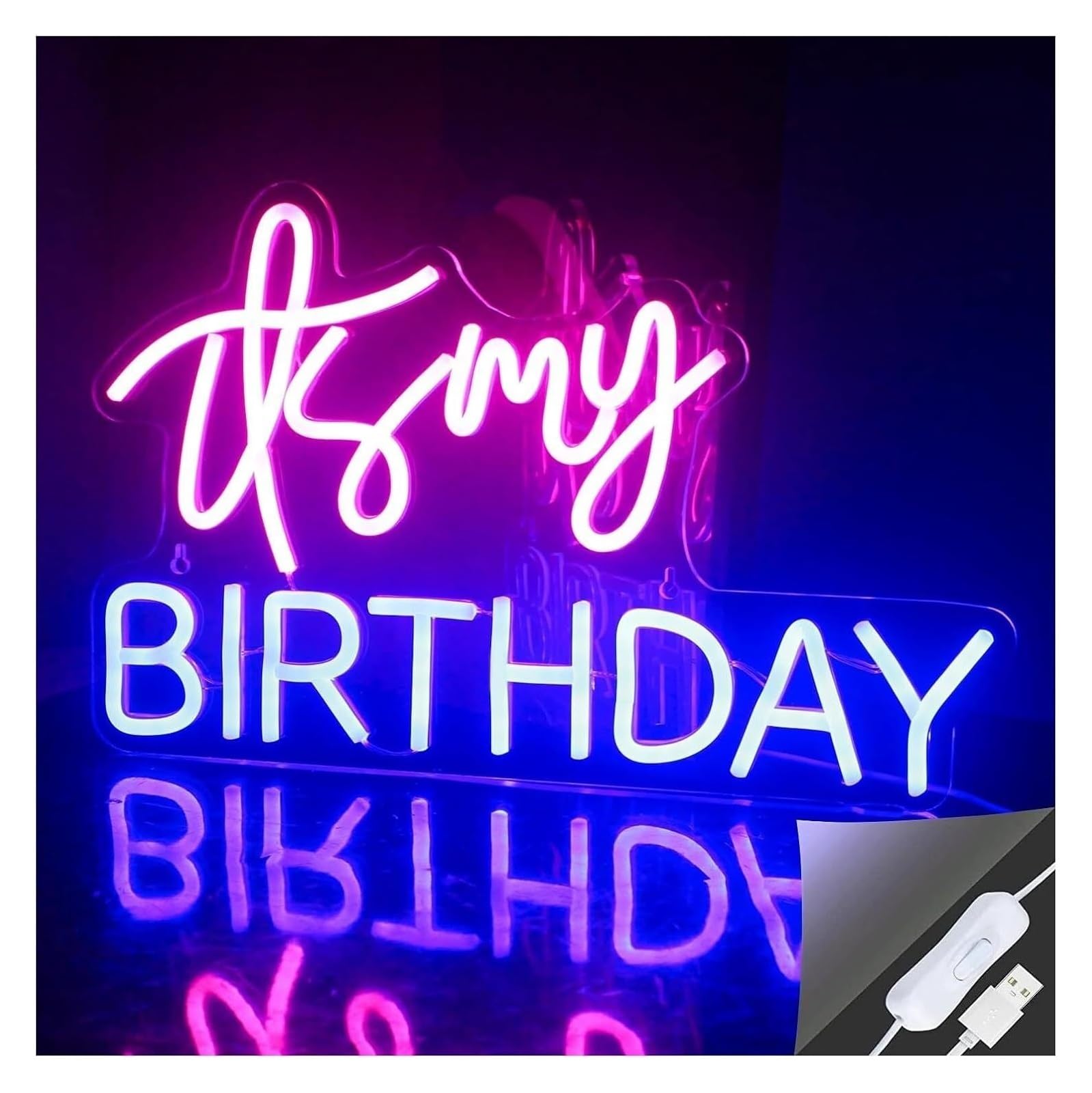Insegne al neon, insegna luminosa di buon compleanno per decorazioni per feste, interruttore alimentato
