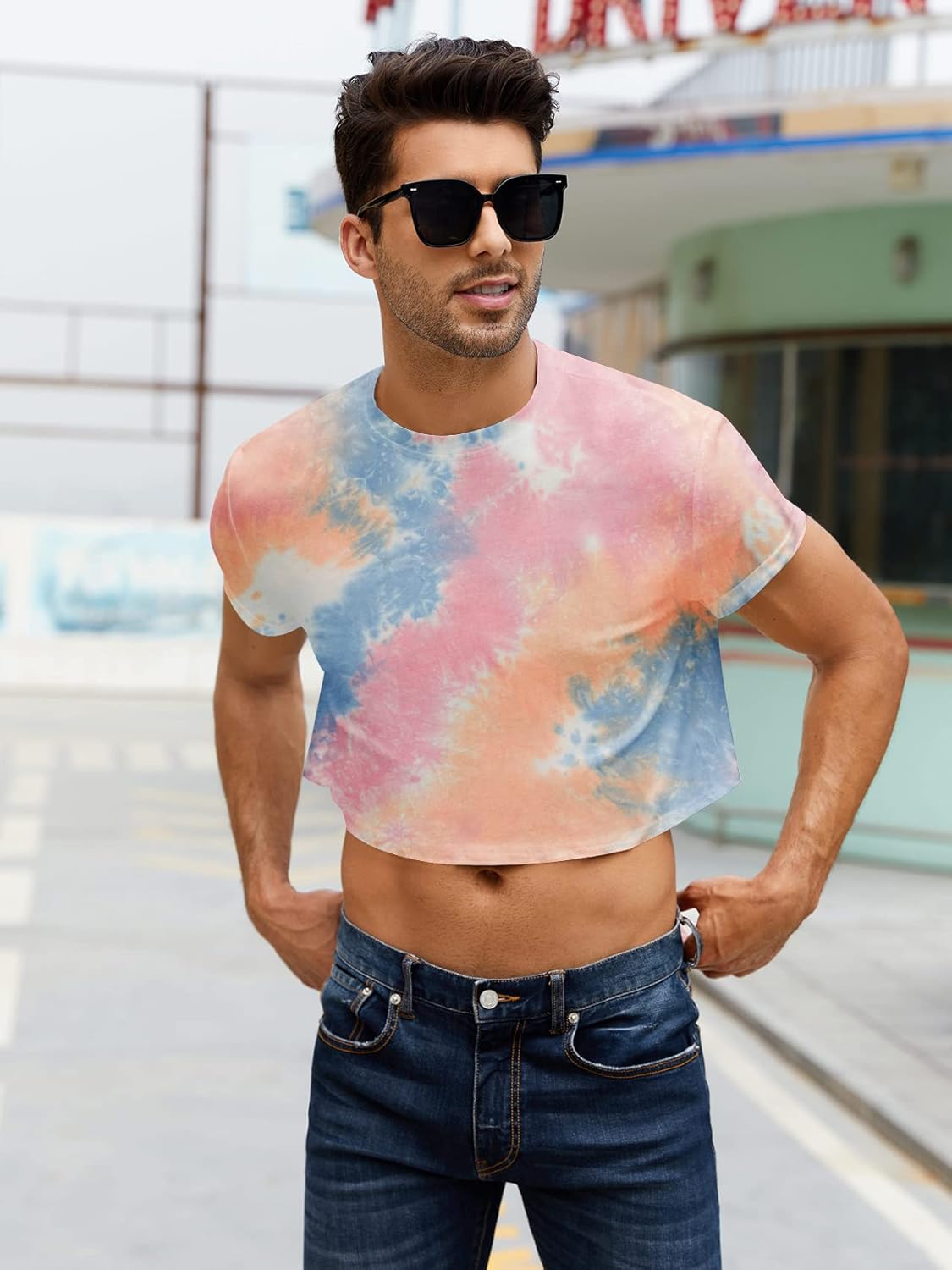 Karlywindow Mens Cropped Tank Top Short Sleeve Print Cotton Crop T Shirt Hot Shirts - Image 4