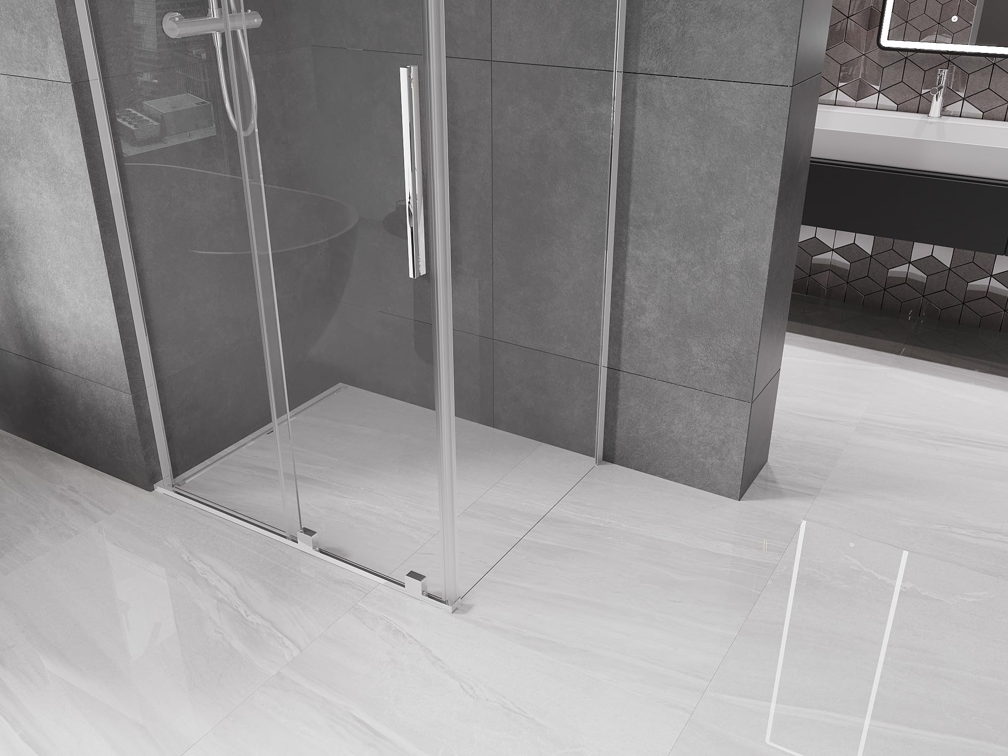 Mexen - Velar L Box doccia estensibile 90 x 120 cm, trasparente, cromato