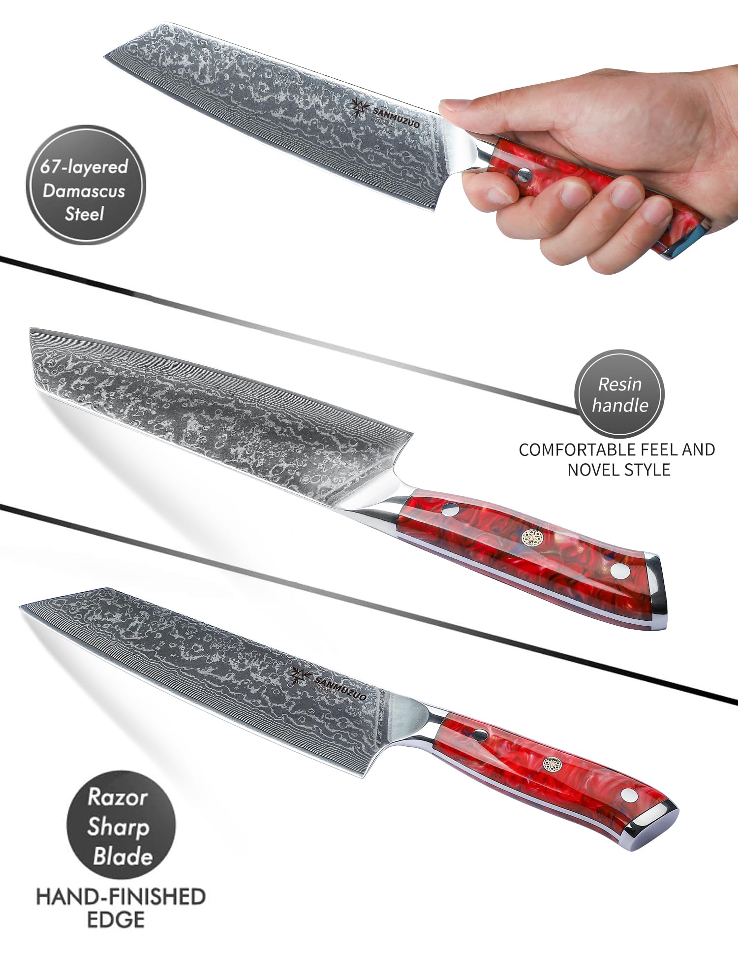調理器具 G350 SANMUZUO Santoku Knife (Sunset Red) SANMUZUO 7 inch Santoku Knife, Japanese VG-10 Damascus Steel