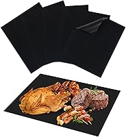 Eisinly Set of 6 Reusable Non-Stick Grill Mats - Heat Resistant Grilling Mats for Gas, Charcoal & Electric BBQs, 15.75x13 Inch Black