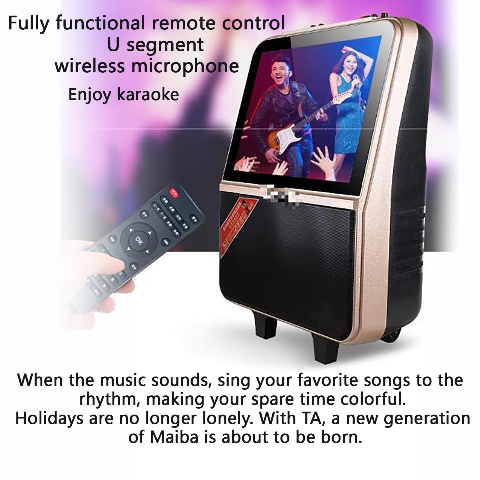 Macchina per Karaoke con 2 microfoni Wireless, connessione Intelligente + Schermo dello Stesso Telefono Cellulare, Ideale per Balli di Gruppo all;Aperto.