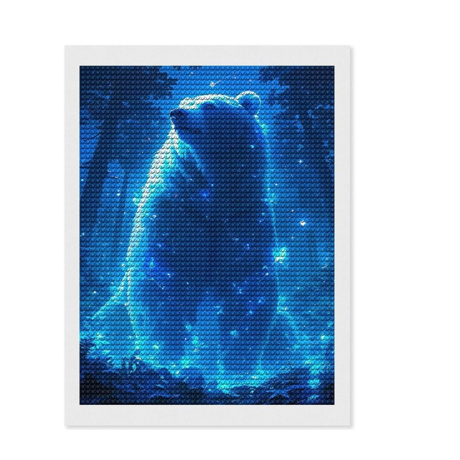 Junmoney Luminous Bear in Enchanted Forest Diamond Art Canvas 12"x16", for Beginners, Printed Canvas, Farmhouse Decor, Birthday Gift, Relaxing DIY Hobby