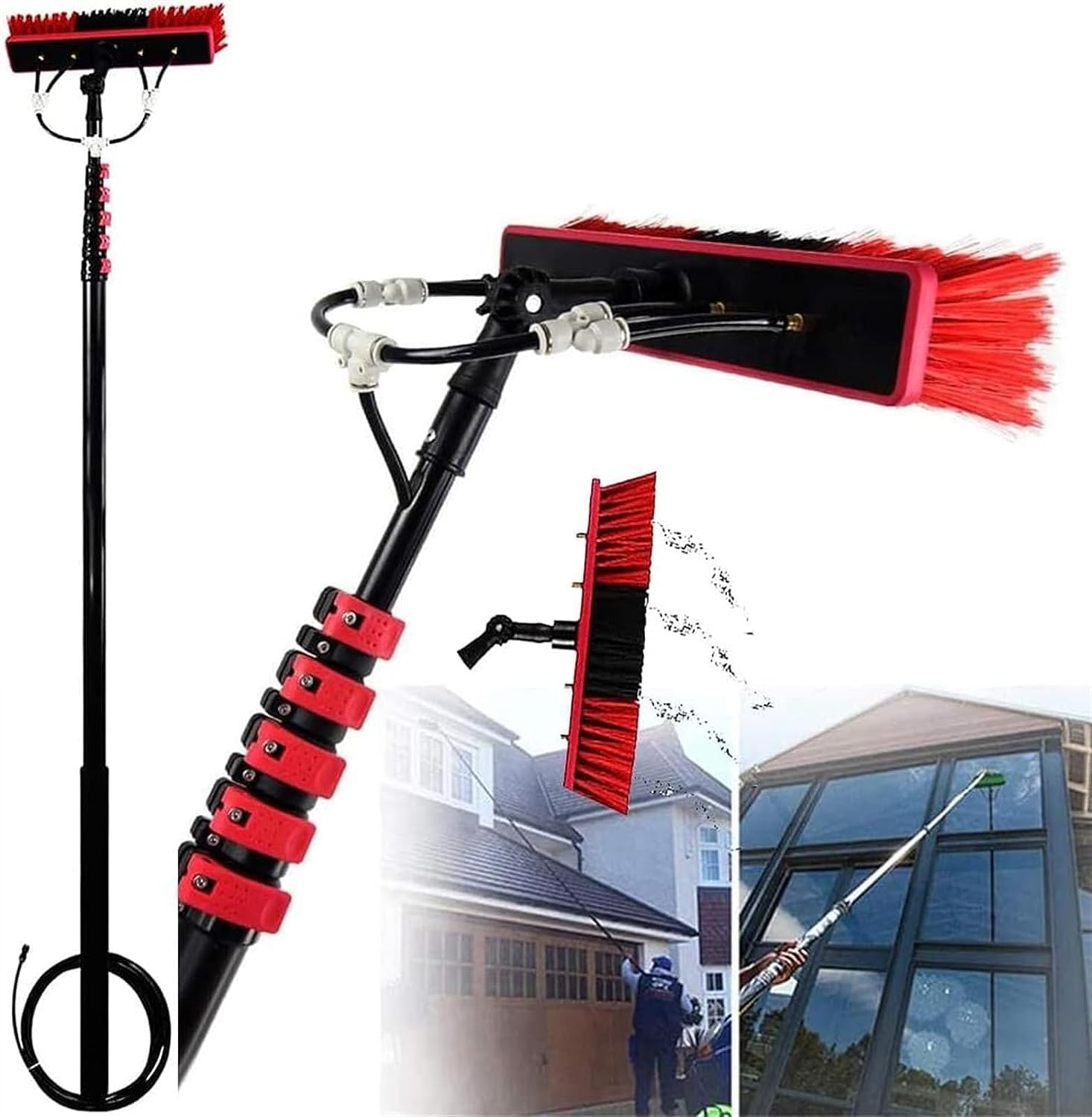 OLSKFUH Telescopic Window Cleaning Brush Kit 3.6-11M Water-Fed Pole For Solar Panel And Window Cleaning Efficient Wash Tool With Extendable Handle,36ft/11m