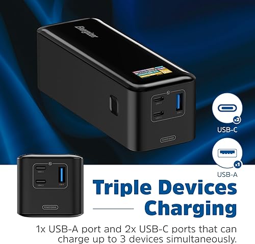 Miniatura 5 de Energizer Banco de energía de 27000 mAh con PD 140 W USB-C Salidas de carga rápida USB-A 30 W con pantalla LCD digital inteligente para laptop,