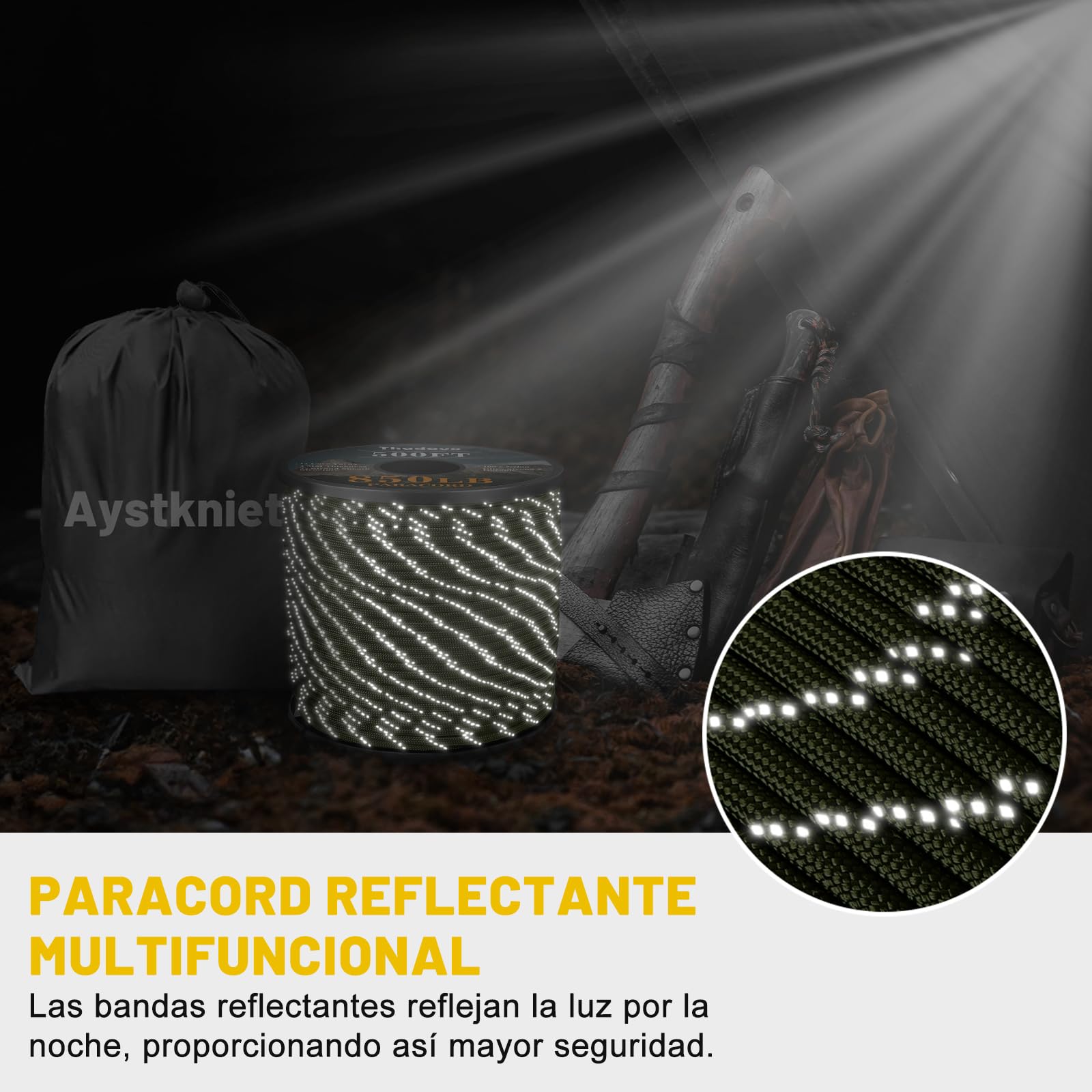 Aystkniet Cuerda de paracord reflectante, 4 mm con 11 núcleos, máx. 386 kg, 15/30/60/305 m, resistente a desgarros, cuerda multiusos para exteriores, senderismo, camping, supervivencia y manualidades