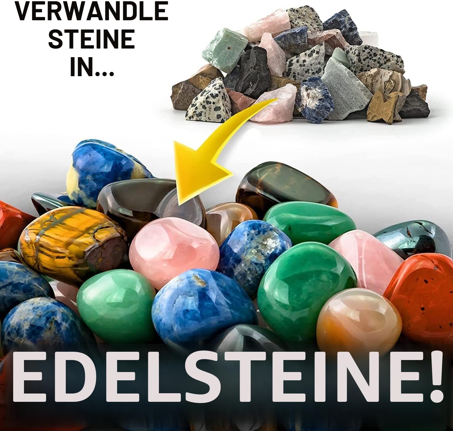 Set aus Steingläsern, inkl. 2 Riemen, einem Beutel mit rauen Steinen, 4 Grobschleifen, fein geschliffen, Polieren, Polieren der Körner, mit 7-Tage-Timer, Poliermaschine
