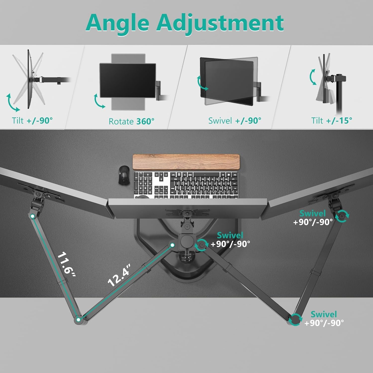 WALI Soporte Triple para Monitor de hasta 27 Pulgadas, Brazo articulado Independiente para Monitor Triple con inclinacin giratoria, Brazo Ajustable de 3 monitores soporta hasta 10 kg, VESA 75 y 100