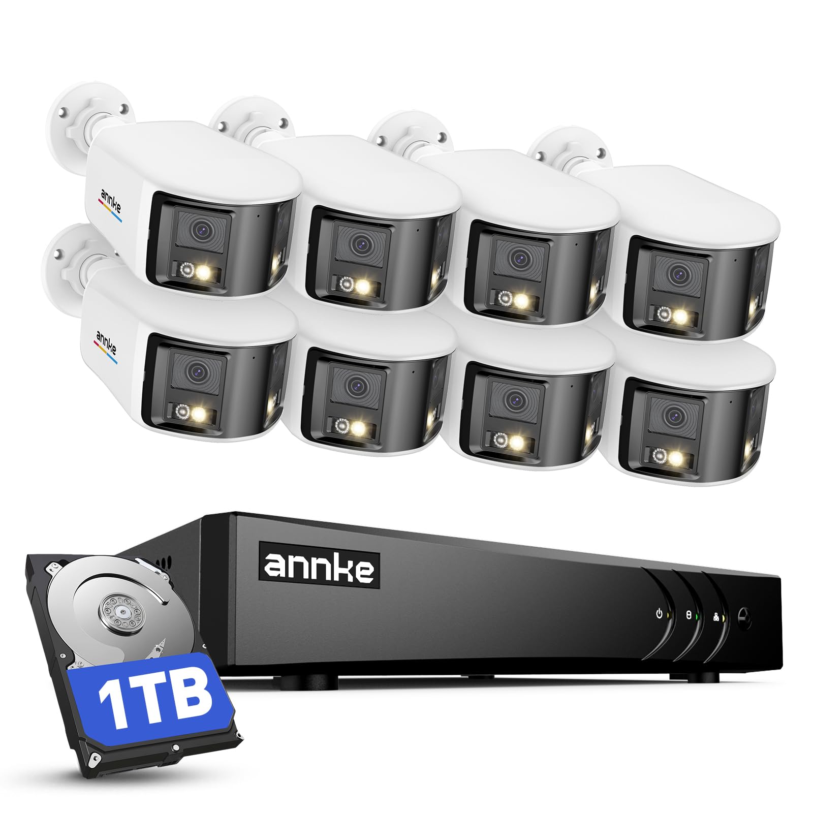 ANNKE 3K Lite 8 Channel Hybrid 5-in-1 DVR Recorder with 8 Pack 5MP Analog Dual-Lens Security Camera, 180°Wide Angle, Smart Dual Light