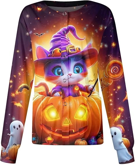 Printed Scrub Jackets for Woman Print Long Sleeve Plus Size Womens Scrubs for Women Nursing Jacket with Pockets