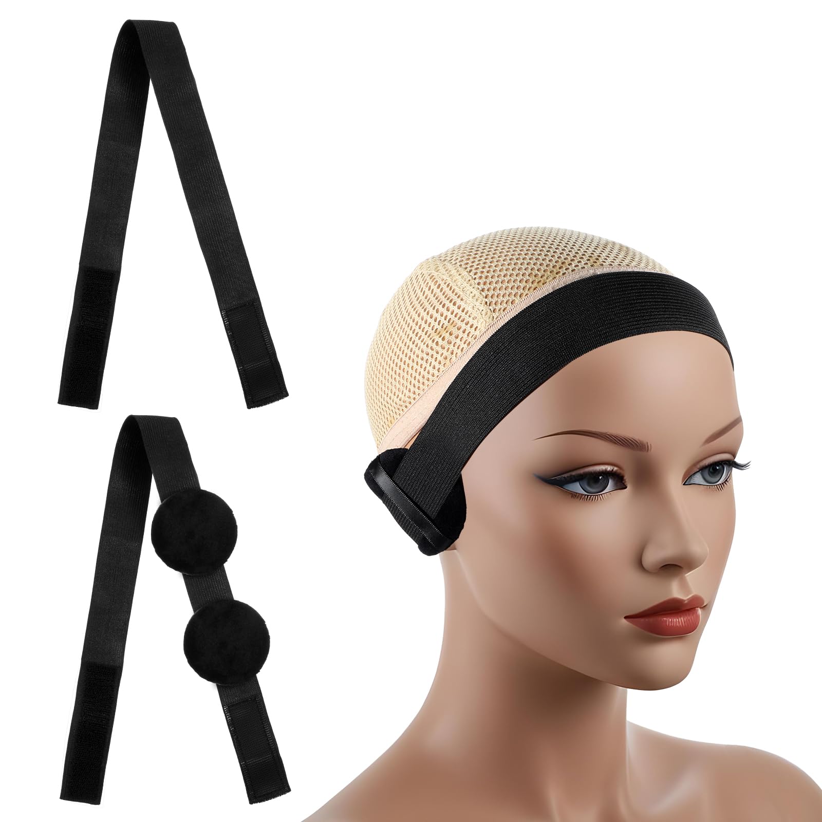 ZEYIYER 2PCS Wig Band with Ear Covers, 22.8"× 1.18" Lace Melting Band Wig Bands with Ear Cut Outs, Black Adjustable Wigs Melting Elastic Bands