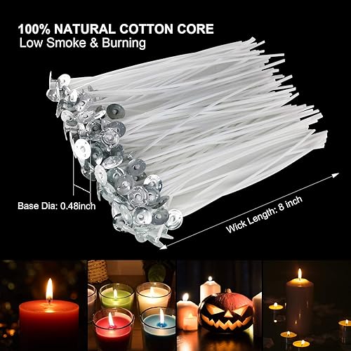 Miniatura 2 de Mechas para velas, 100 mechas de algodón de 6 pulgadas con 30 calcomanías y 10 herramientas de centrado, kit completo de suministros para