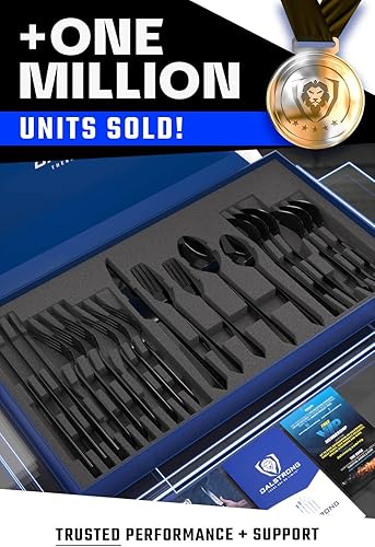 Miniatura 7 de DALSTRONG Juego de cubiertos  20 piezas  Acero inoxidable de alto carbono negro  Cuchillo de cena, tenedor de cena, cuchara de cena, tenedor de