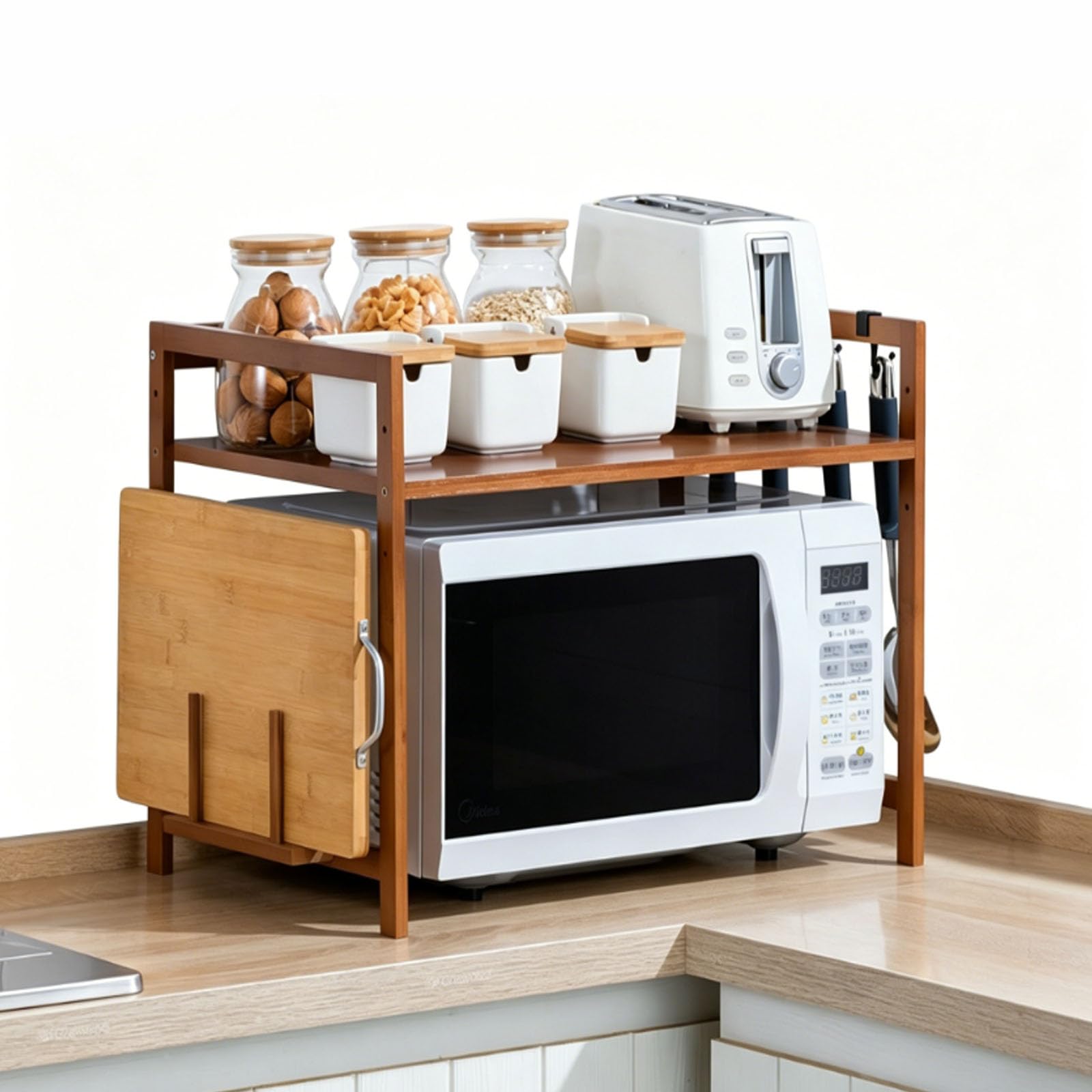 UCK-KIT Coffee Station Organizer, Wooden Mug Holder Countertop, Kitchen Counter Shelf for Tea Coffee Bar Accessories, Matcha Stand, Cup Display, Condiment Storage Rack,brown color,b/2TIER