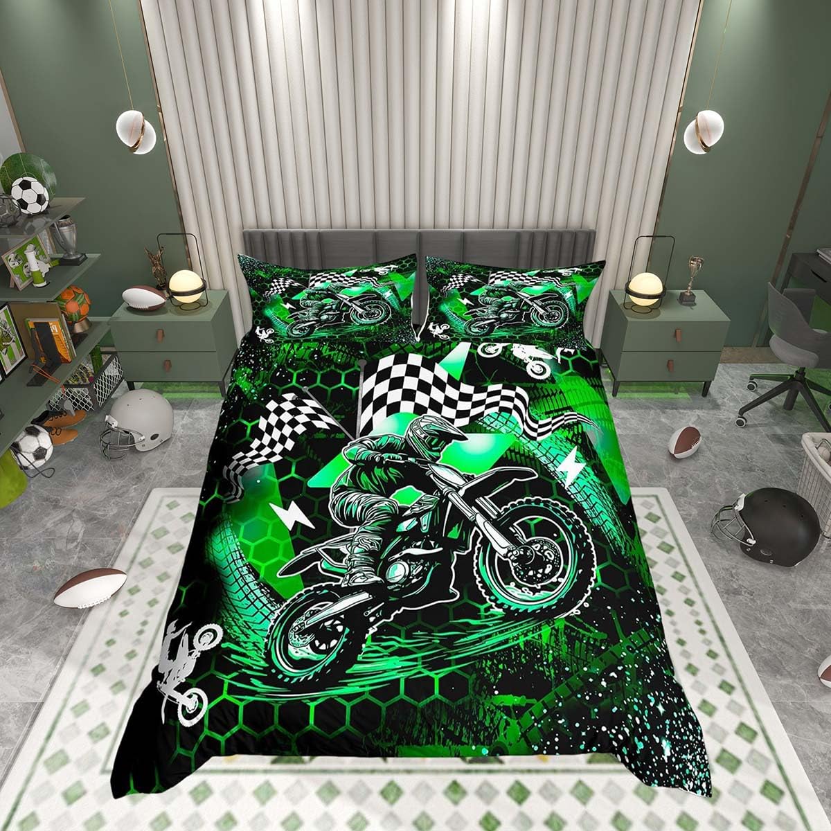 Homemissing Dirt Bike Duvet Cover For Kids Boys Girls,King Size,Cool Motocross Bedding Set,Fashion Motorcycle Comforter Cover Set,Extreme Sports Bedspread Cover,Racing Themed Bedroom Decor โ image 1