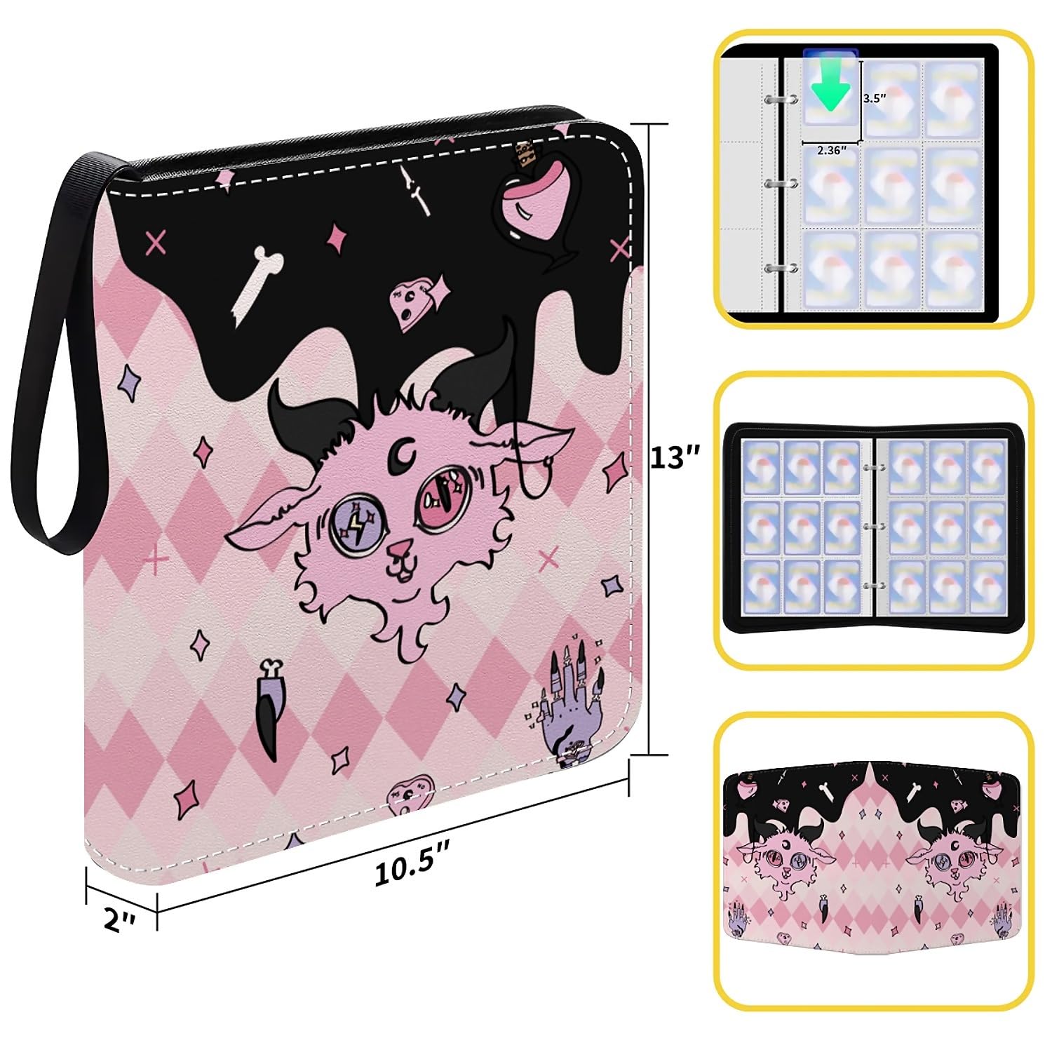 Carpeta de tarjetas con 900 bolsillos, 50 fundas, grande, 9 bolsillos, organizador de almacenamiento, funda protectora para coleccionistas, regalo de cabra, rosa, brujería