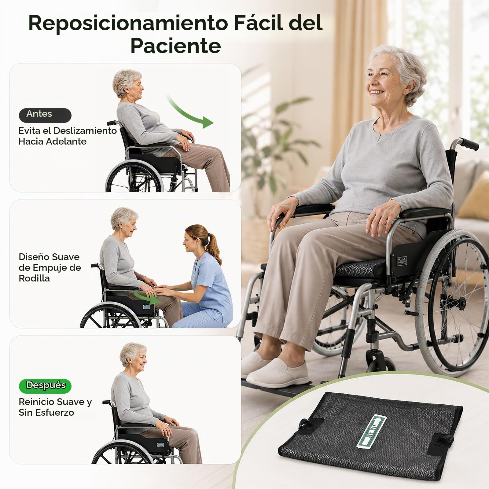 Cojín Para Silla Ruedas, Cojín Asiento Antideslizante Silla Deslizamiento Unidireccional Antideslizante Prevención Caídas Personas Mayores Y Personas Con Discapacidad Apto Sillas Ruedas 43,2 X 43,2Cm