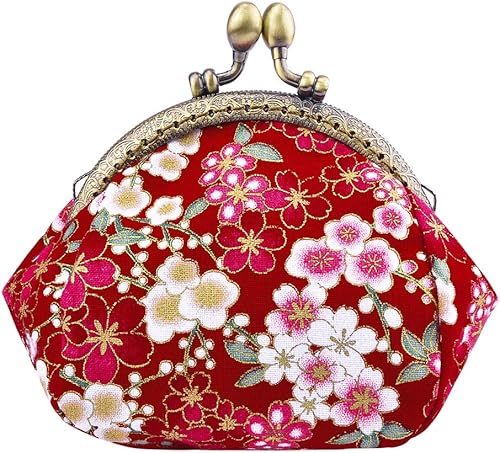 Oyachic Monedero, monedero con cambio floral, bolsa vintage para monedas, pequeña cartera con cierre de cierre de beso para mujeres y niñas