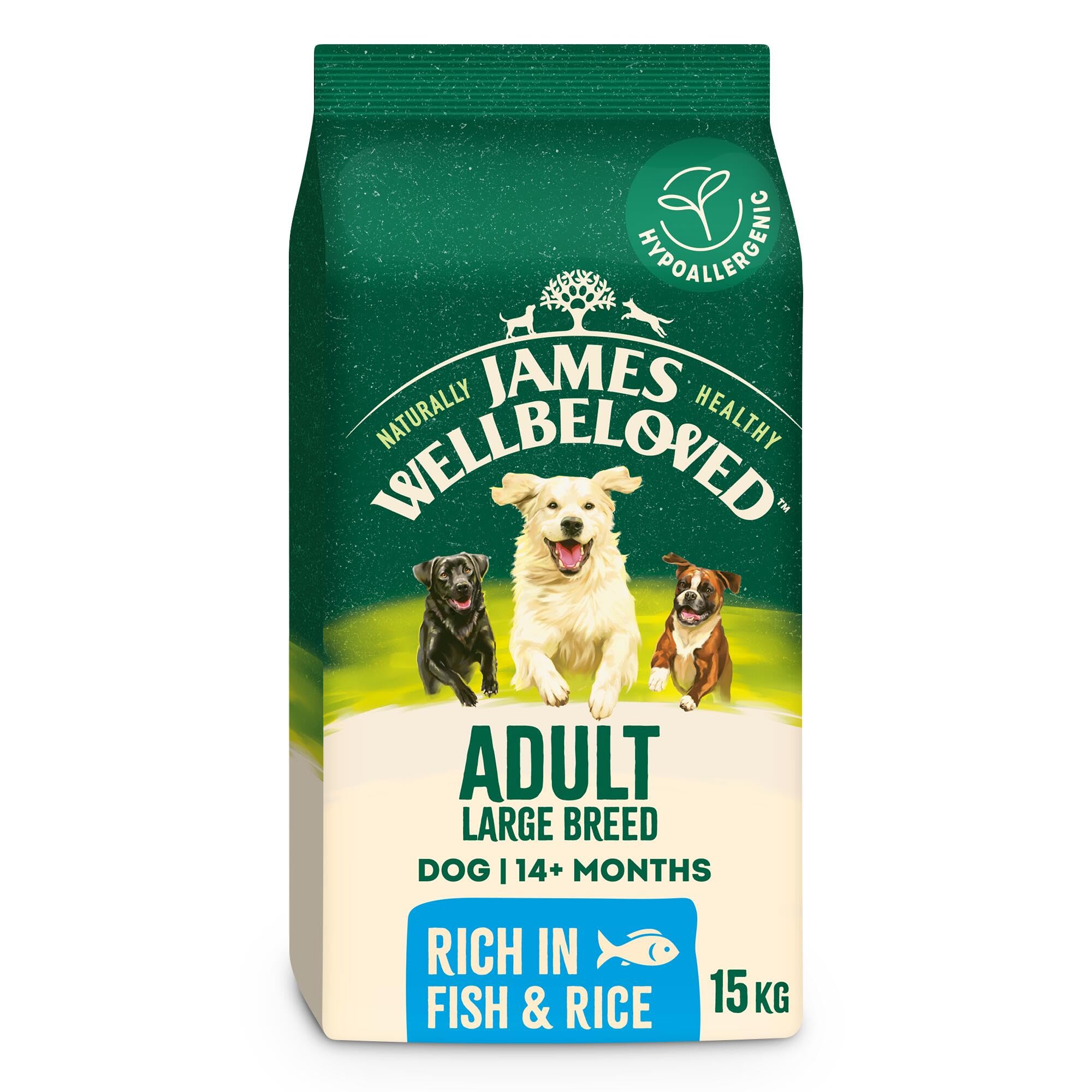 James Wellbeloved Dog Adult Hypoallergenic Dry Food Large Breed Fish and Rice 15 kg