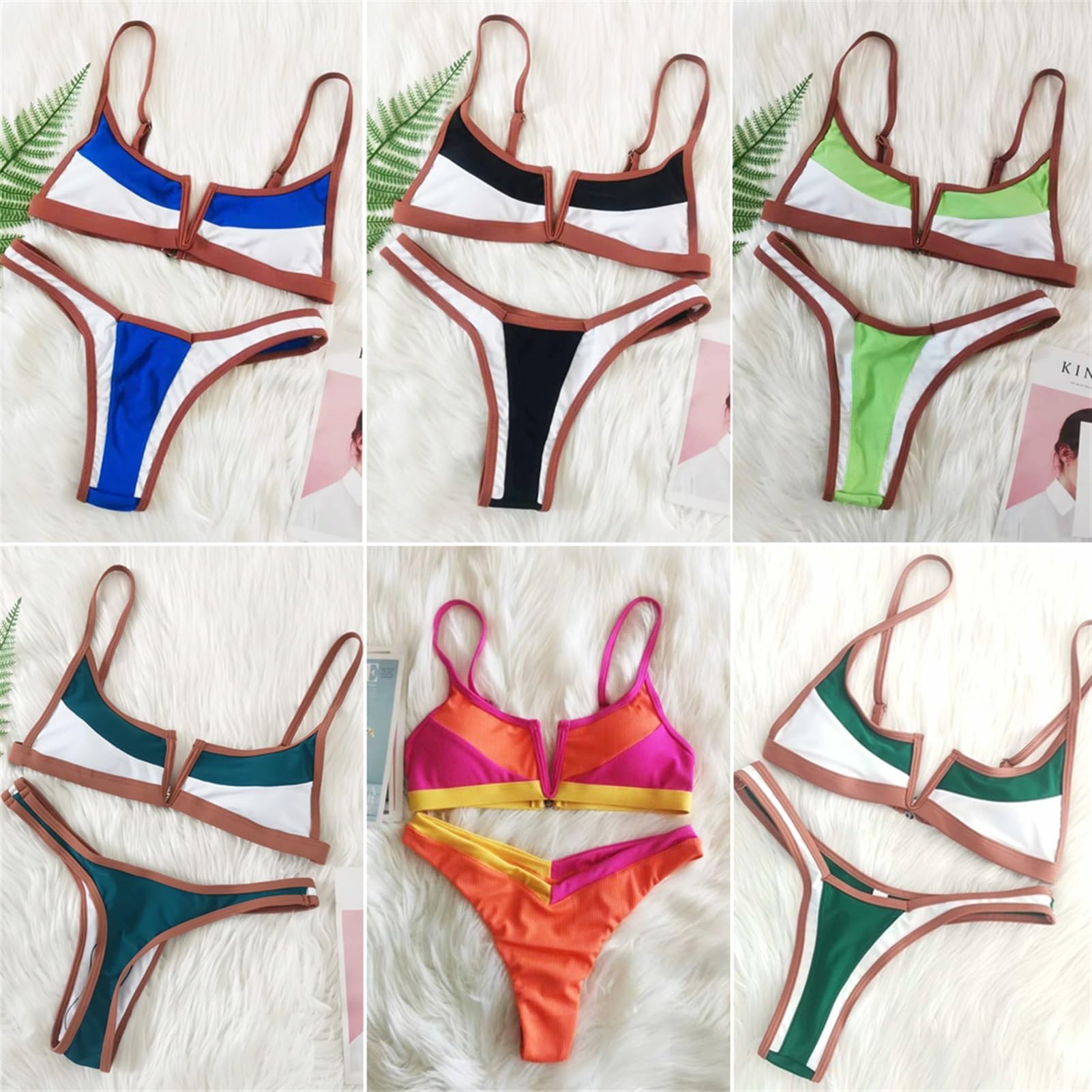 Vintage Retro Bikini Patchwork Traje De Baño Tanga Brasileño Sexy Traje De Baño Femenino Verano Micro V-Bar Verde Trajes De Baño