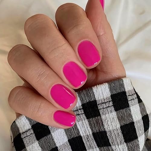 24 uñas cortas a presión con pegamento brillante en uñas de cobertura completa rosa uñas postizas lindas redondas extra cortas uñas acrílicas de