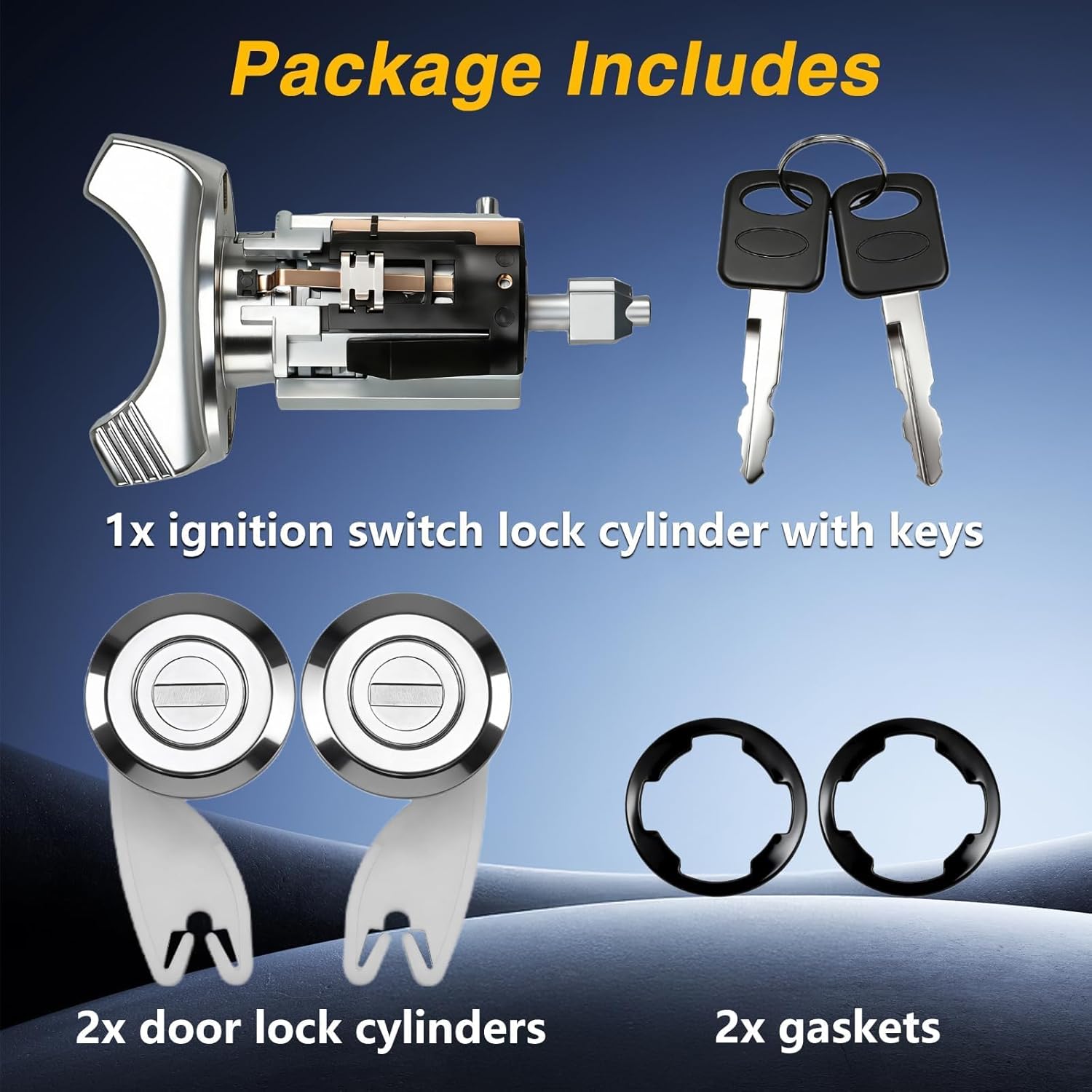 Door Lock Cylinders Set & Ignition Switch Lock Cylinder with Keys Compatible with Ford Aerostar Ranger Bronco E150/250/350 F150/250/350 Replace # F3UZ-1522050-D, F3TZ-7822050-B