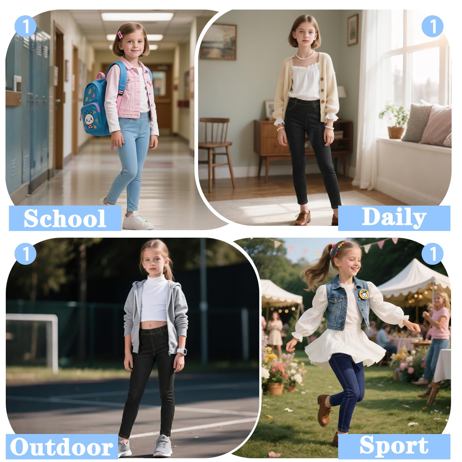 Leggings para Niña, Elásticos Slim Fit Jeggings, Pack de 2, Elásticos Vaqueros Legging, Infantiles Transpirable Cintura Alta Mallas Casual Pantalones Niños Ropa para 6-13 Anos