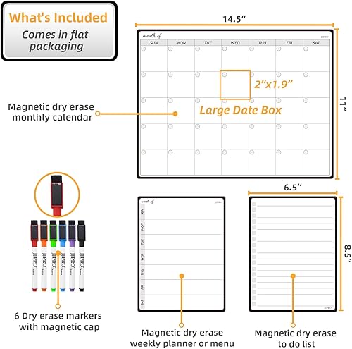Miniatura 9 de JJPRO Tabla magnética de tareas de borrado en seco y planificador mensual de pizarra blanca para nevera, tabla de tareas para varios niños,