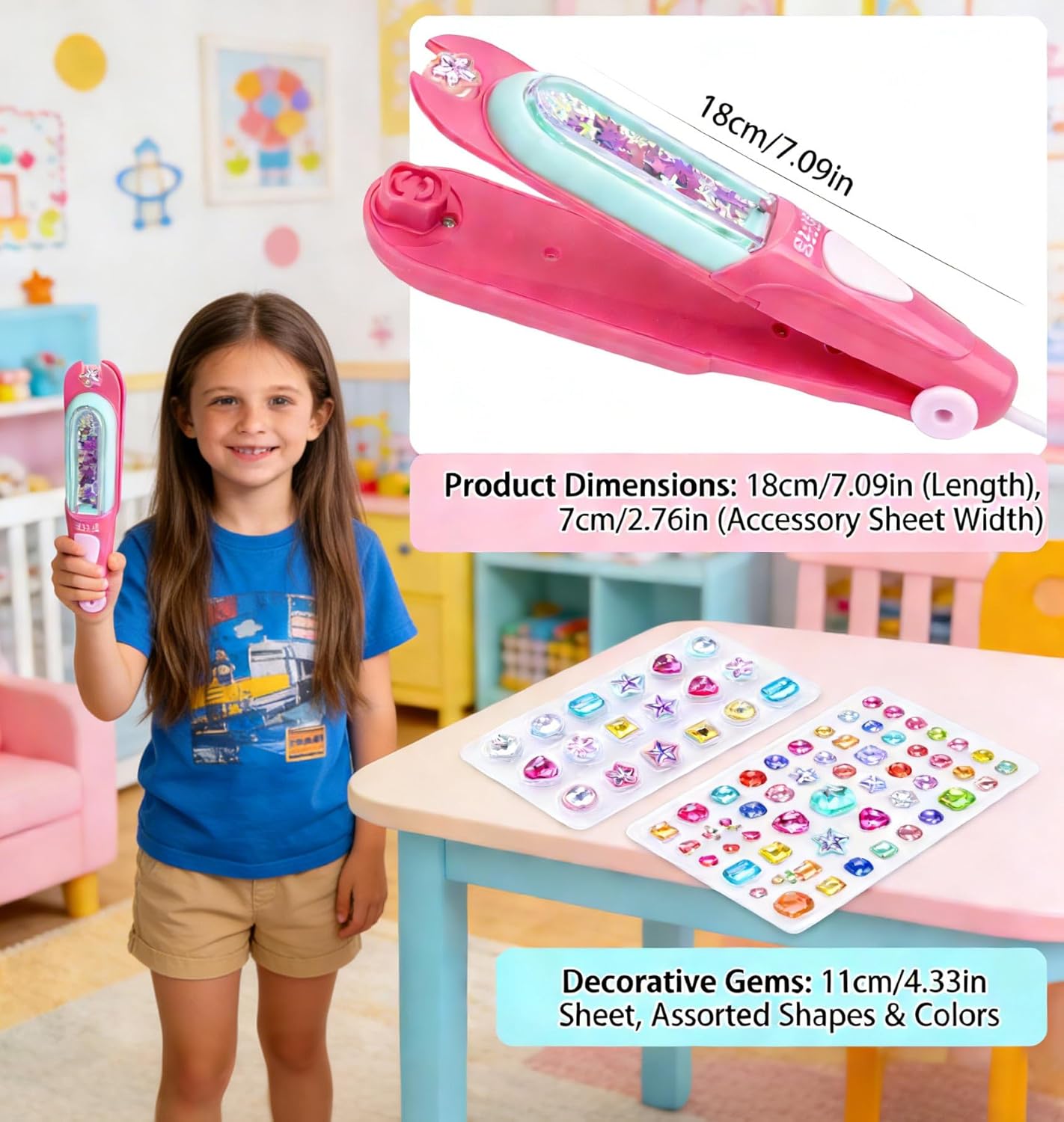 Sparkle Hair Gem Stamper for Girls - DIY Hair Accessory Kit with 24 Refill Gems, Easy to Use Glitter Hair Tool for Party & Birthday