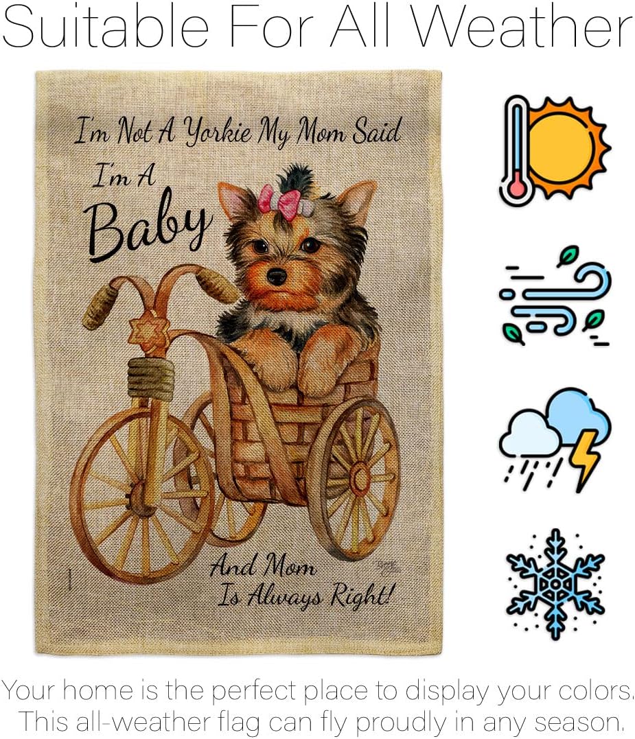 Breeze Decor Not Yarkie, I'm Baby Burlap House Flag Pack Dog Puppy Spoiled Paw Canine Fur Pet Nature Farm Animal Creature Vintage Applique Banner Small Garden Yard Gift Double-Sided, Made in USA
